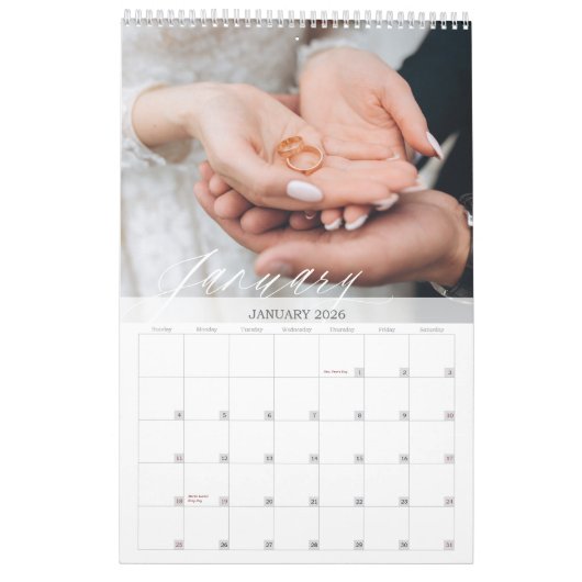 Calendrier Minimal moderne Couple Mariage Photos Keepsaké (Jan 2026)
