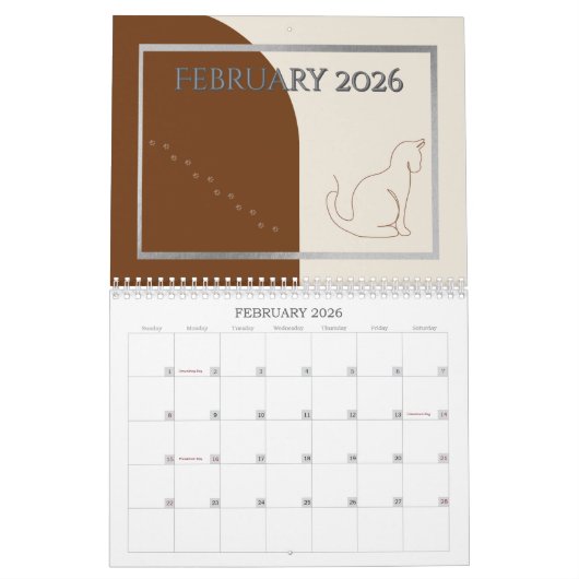 Calendrier Minimalist Cat -Themed 2026 Desk Calendar Template (Feb 2026)