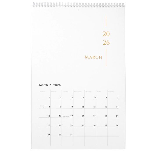 Calendrier Minimalist Clean Design (Mar 2026)