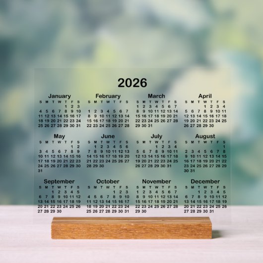 Calendrier minimaliste Black 2026 (Neutre)