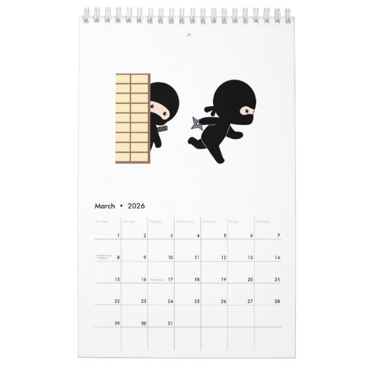 Calendrier Minuscule Ninjas blanc clair (Mar 2026)