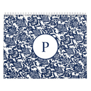 Calendrier Modèle de Damas bleu marine unique