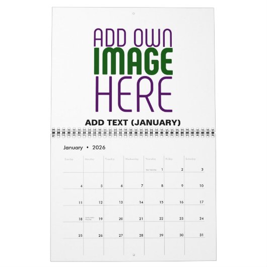 CALENDRIER MODÈLE DE TEXTE D'IMAGE BLANCHE SIMPLE MODERNE (Jan 2026)