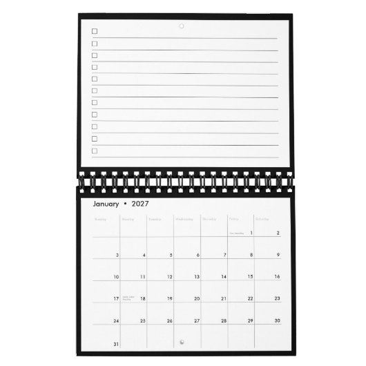 Calendrier Modern Black White Monogram Name To Do List (Jan 2027)