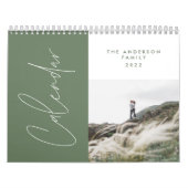 Calendrier Modern green minimale 2 photo family elegant (Protection)