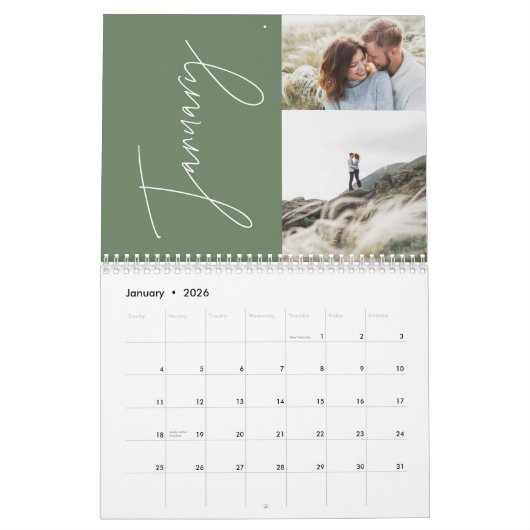Calendrier Modern green minimale 2 photo family elegant (Jan 2026)