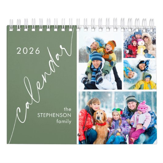 Calendrier Modern Green Script 4 Photos Per Month (Protection)