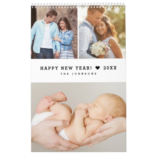 Calendrier Modern Heart Minimal Custom Family Photo Grid (Protection)