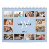 Calendrier Modern Monogram Name Light Blue Custom Photo (Protection)