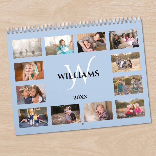 Calendrier Modern Monogram Name Light Blue Custom Photo