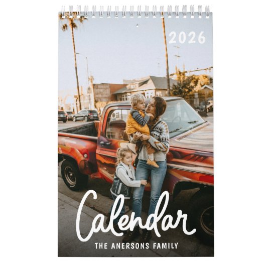 Calendrier Modern Stylish Trendy Script Family Photo Monthly (Protection)