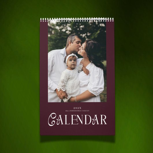 Calendrier Modern Typography Custom Family Photo Burgundy