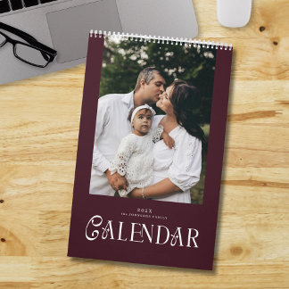 Calendrier Modern Typography Custom Family Photo Burgundy 