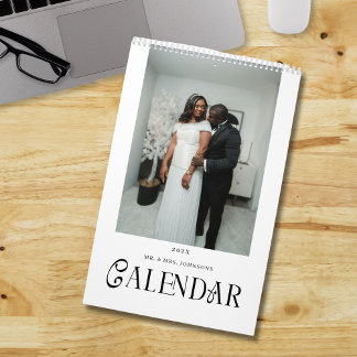 Calendrier Modern Typography Custom Newlyweds Wedding Photo