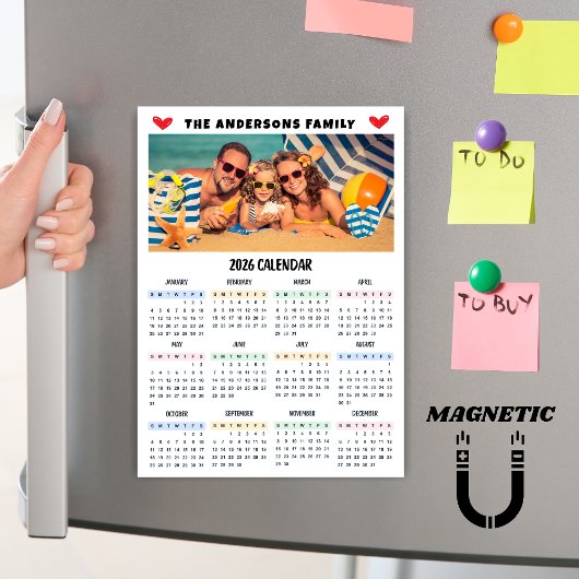 Calendrier moderne 2026 Magnet Collage Photo Perso