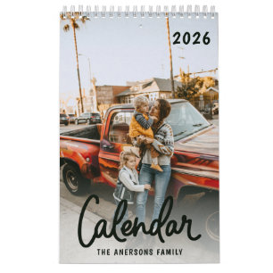 Calendrier Moderne Élégant Tendance Script Famille Photo Mens