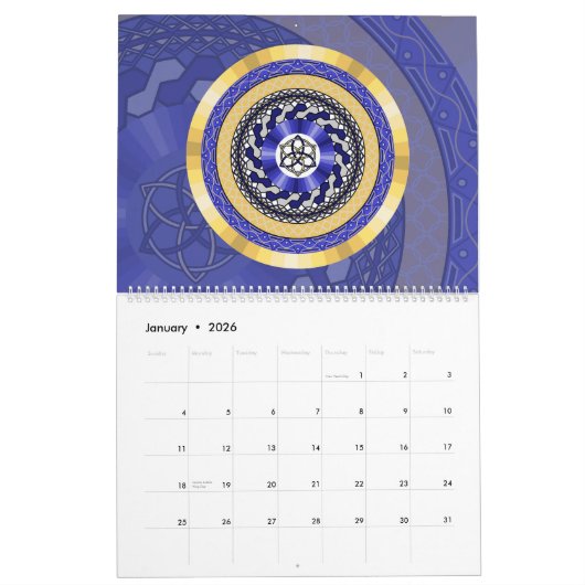 Calendrier moderne Mandalas 12 mois (Jan 2026)