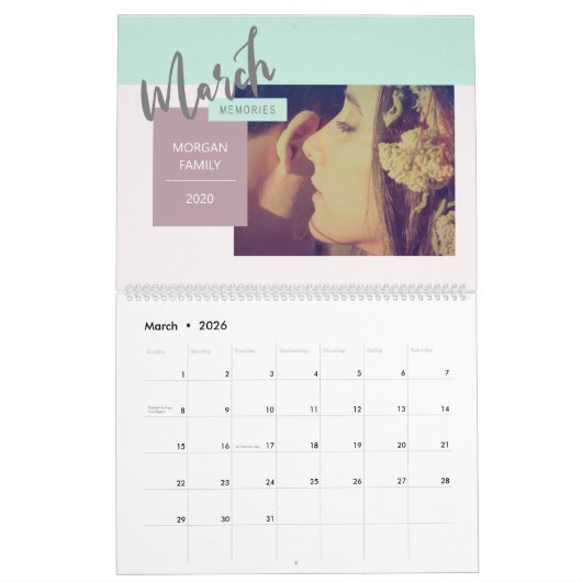 Calendrier Moderne Pastel Whimsical Script Memories (Mar 2026)