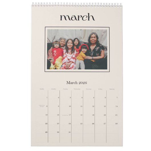 Calendrier moderne simple et élégant (Mar 2026)