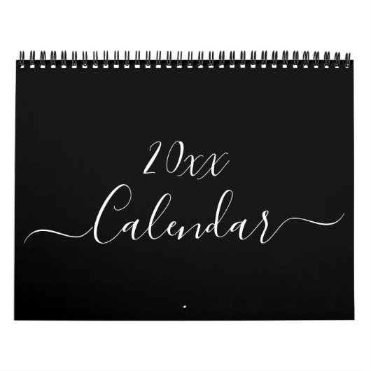 Calendrier Moderne simple noir blanc script mois 2024 (Protection)