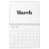 Calendrier Mois de typographie moderne blanc noir gras 2024 (Mar 2027)
