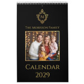 Calendrier Monogram Crest Elegant Black and Gold Family Photo (Protection)