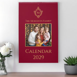 Calendrier Monogramme de blason Bourgogne Or Photo de famille
