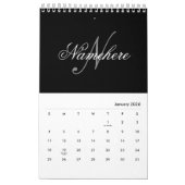 Calendrier Monogramme de nom noir et blanc personnalisé uniqu (Jan 2026)