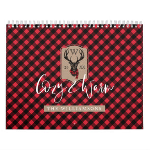 Calendrier Monogramme rouge confortable et chaud de renne