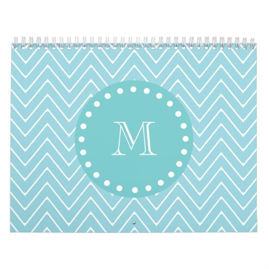 Calendrier Monogramme turquoise bleu du motif | de Chevron (Protection)