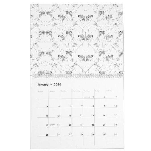 Calendrier motif Abstrait noir et blanc avec répétition, s (Jan 2026)