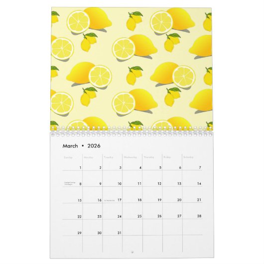 Calendrier Motif citron jaune (Mar 2026)