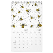 Calendrier motif d'abeille 2026 (Mar 2027)