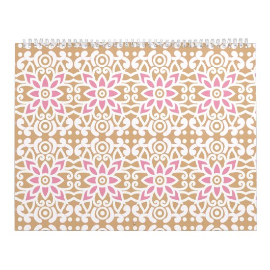 Calendrier motif de fleurs rose et blanche sur un dos brun (Protection)