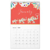 Calendrier Motif fleuri décoratif floral élégant d'éléphant (Jan 2026)