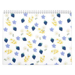Calendrier Motif floral de fleurs sauvages et de mûres