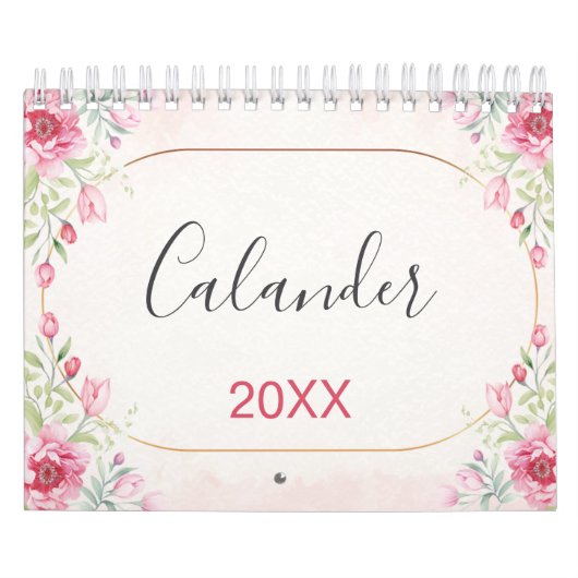 Calendrier Motif floral et feuilles dorées (Protection)