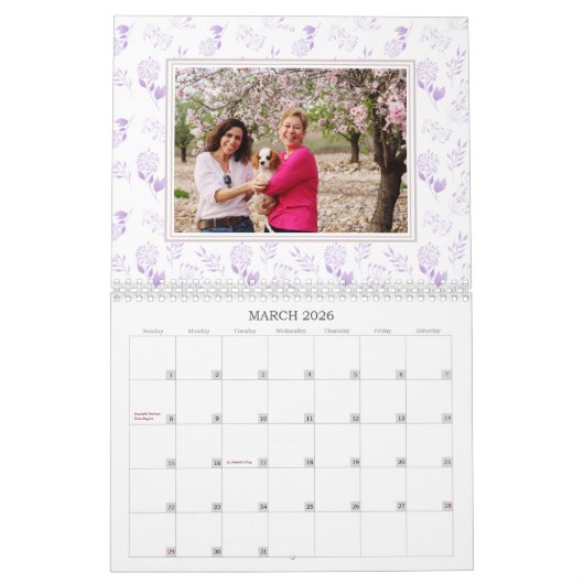 Calendrier Motif floral Mois sur mesure Pastel (Mar 2026)