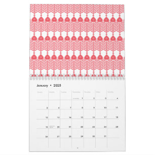 Calendrier Motif géométrique rouge et rose avec interlo