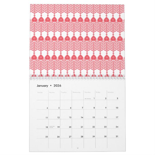 Calendrier Motif géométrique rouge et rose avec interlo (Jan 2026)