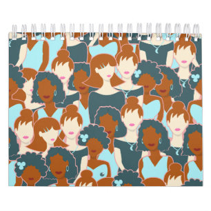 Calendrier Motif sans couture avec filles noires et blanches