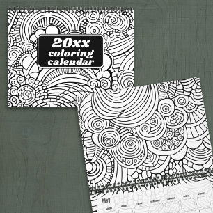 Calendrier Motifs Abstraits Modernes - Coloriage Noir et Blan