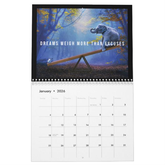 Calendrier Motivation animale - Gym Hustle Inspirational (Jan 2026)