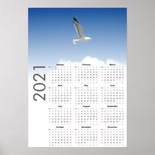 Calendrier Mouette 2021 Poster - dimanche en premi (Devant)