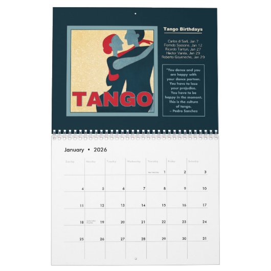 Calendrier Moyenne de deux pages SEULEMENT 2025 Tango Art et (Jan 2026)