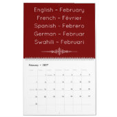 Calendrier multilingue Rouge Profond (Feb 2027)