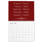 Calendrier multilingue Rouge Profond (Mar 2027)