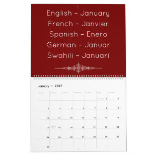 Calendrier multilingue Rouge Profond