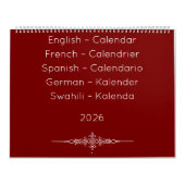 Calendrier multilingue Rouge Profond (Protection)