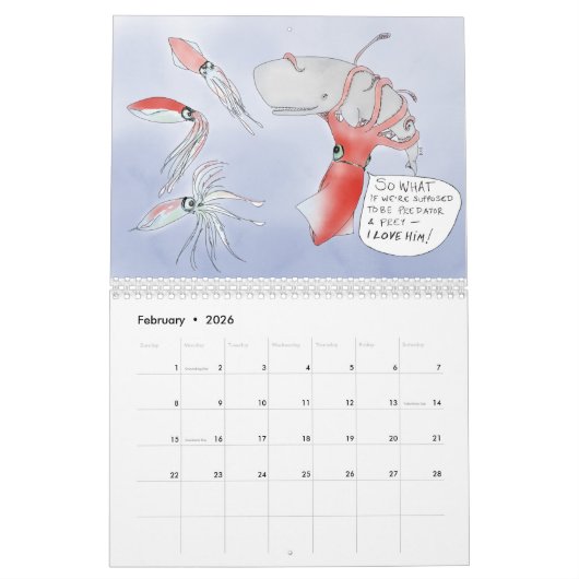 Calendrier Mur (off the-) : Caricatures sur la faune (Feb 2026)